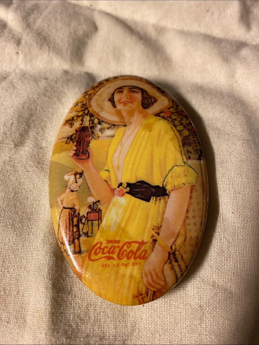 Vintage 1973 Coca-Cola Small Oval-Shaped Pocket Mirror Advert W/ Woman Graphic